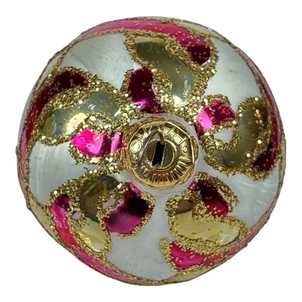 Christopher Radko Mercury Glass Double Ball Finial Christmas Ornament Gold Pink